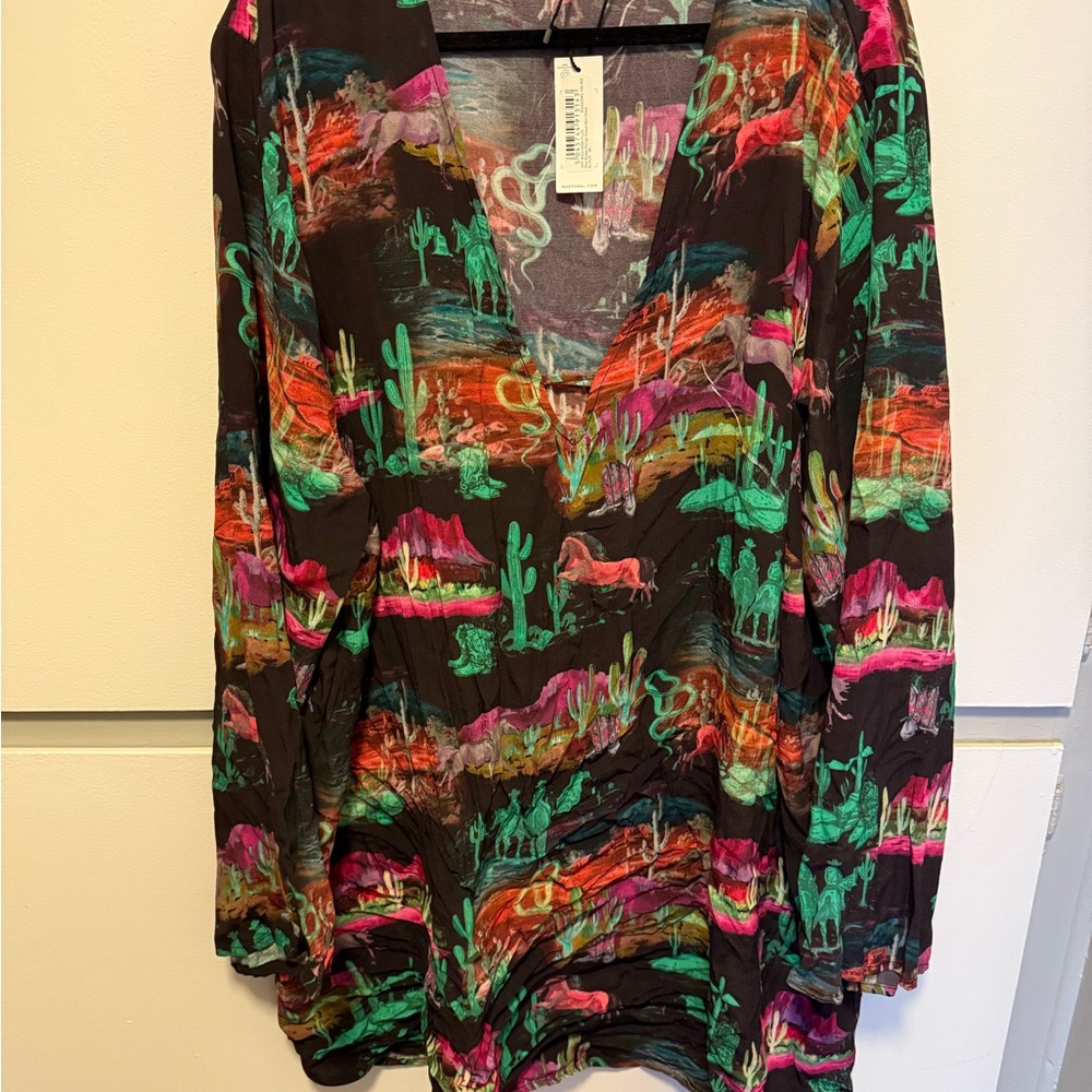 Nasty Gal Orange Red Graphic Long Sleeve Tunic